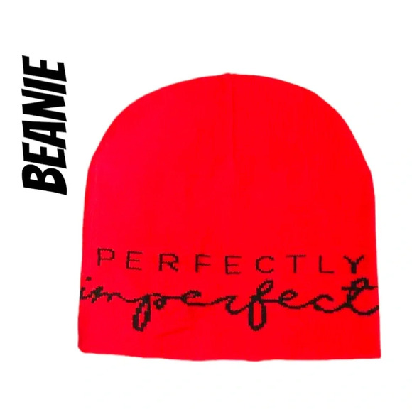 Accessories - NWOT Red Beanie Says Perfectly Imperfect